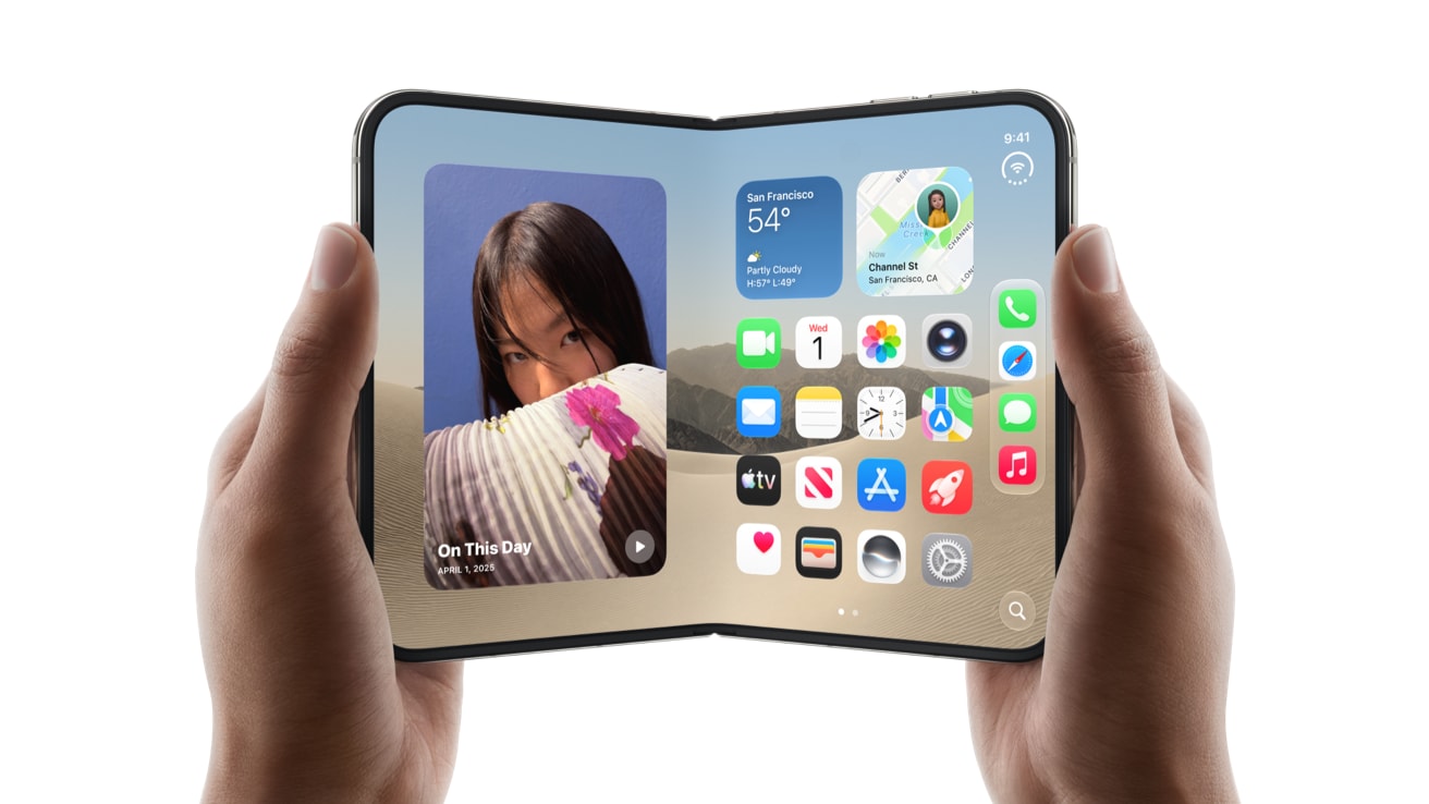 iPhone Duo held in two hands with its folding display open
